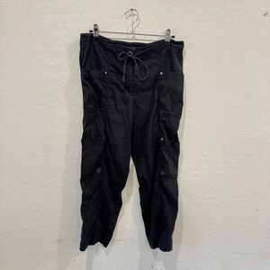 Eileen Fisher Cargo Linen Capris Womens 6 Black Cropped Utility Streetwear